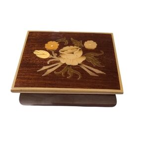 Vtg. Floral Padded Wooden Jewelry Stash Box